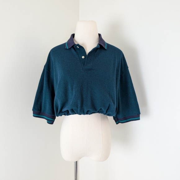 Cropped Tennis Collared T-shirt Pony Shirt Short Sleeve 3/4 Button Up - Picture 2 of 12